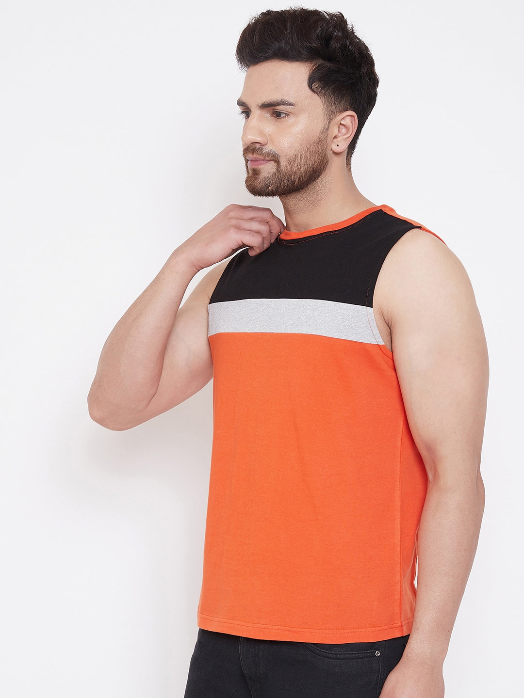 Black/White/Orange Men's  Color Block Sleeveless Vest