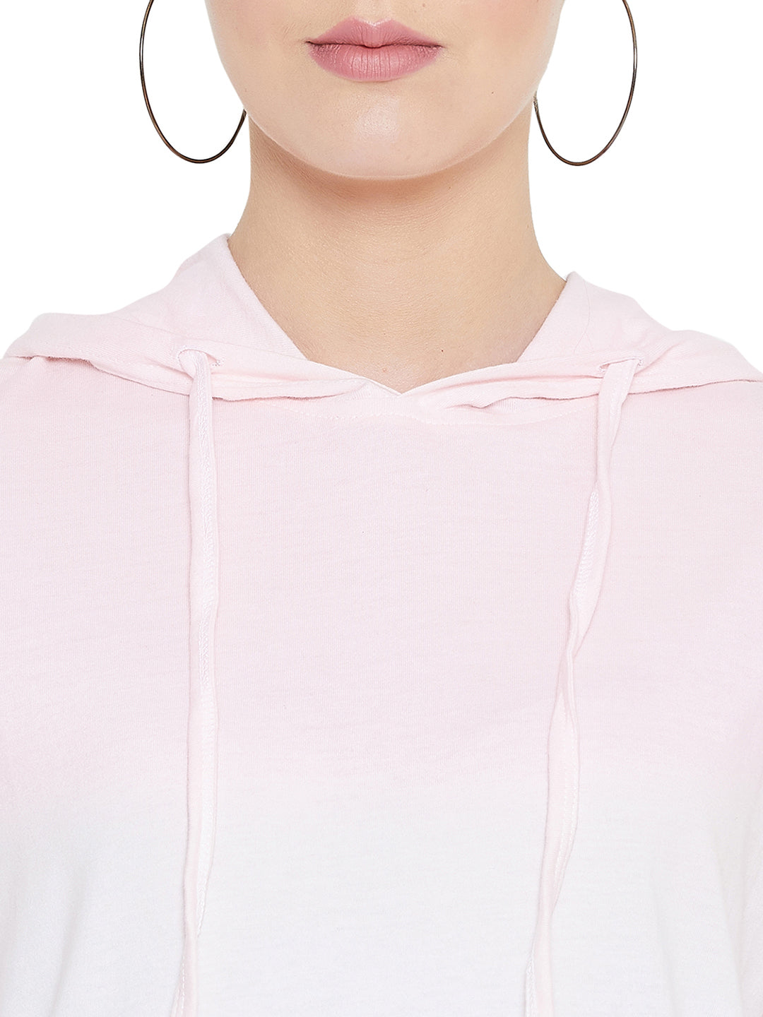 White/Pink Full Sleeves Ombre Dyed Hooded T-Shirt