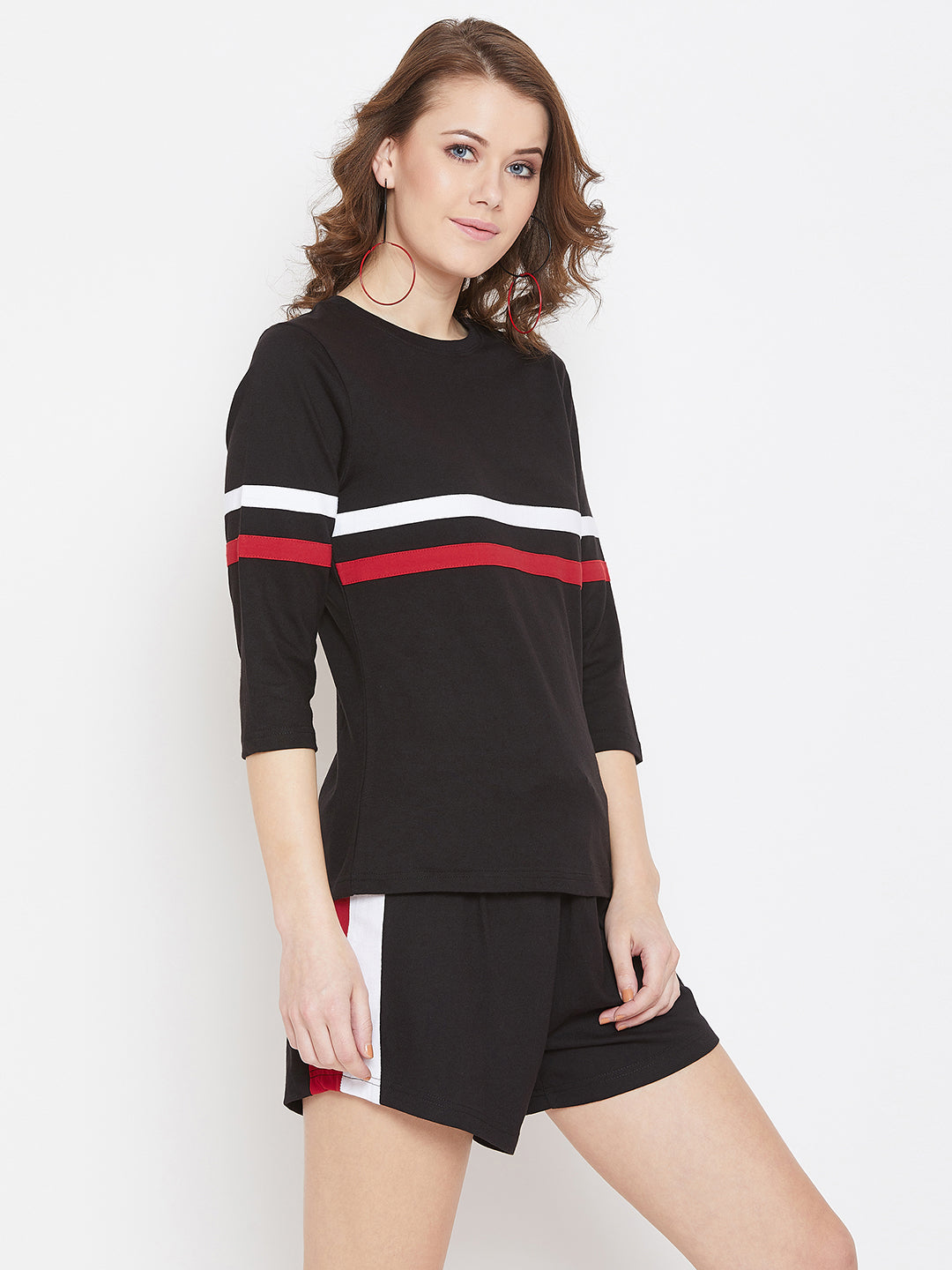 Black/White/Red Stripe T-shirt and Short Set