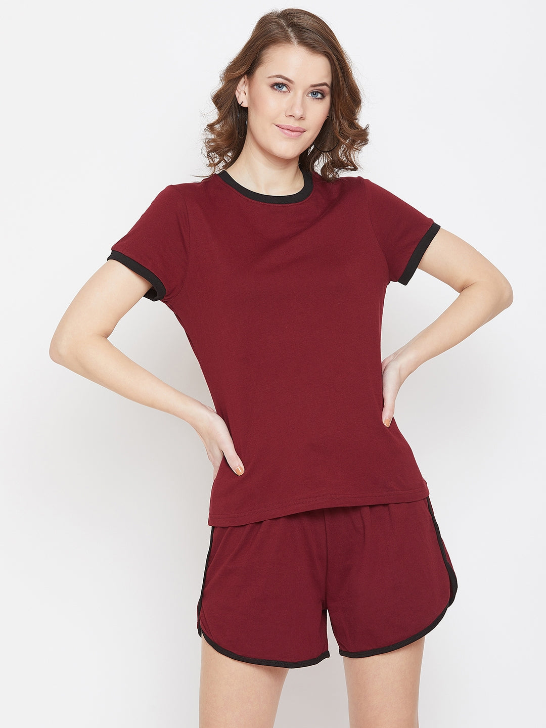 Maroon/Black  T-shirt and Short Set