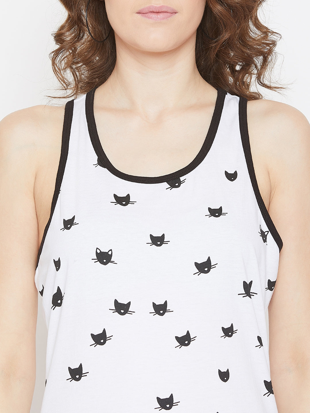 White/Black Cat Print T-shirt and Short Set