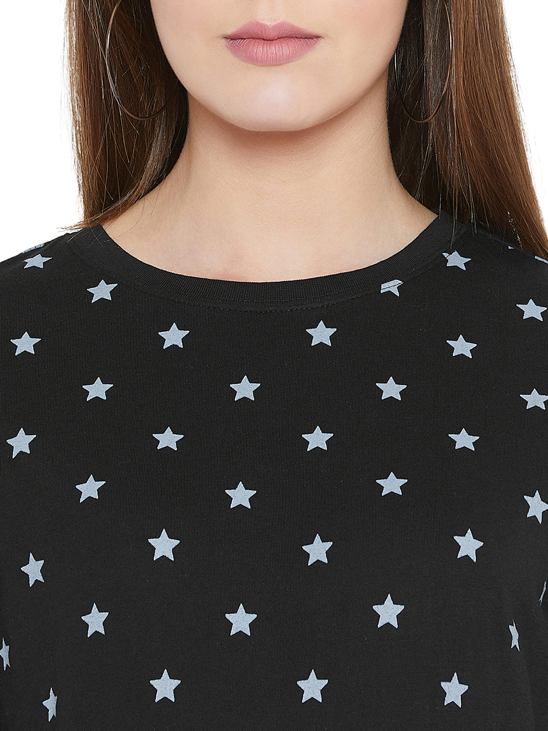 Black Full Sleeves Star Printed Full Sleeves T-Shirt