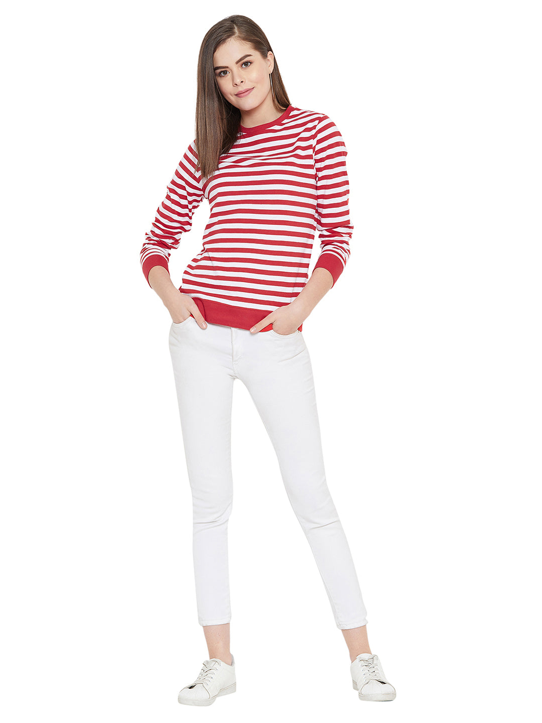 White/Red Full Sleeves Striper Full Sleeves T-Shirt