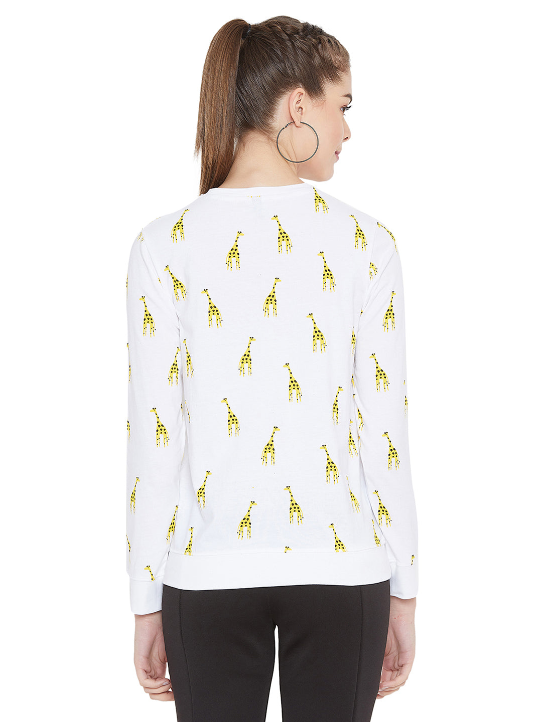White Full Sleeves Giraffe Printed Full Sleeves T-Shirt