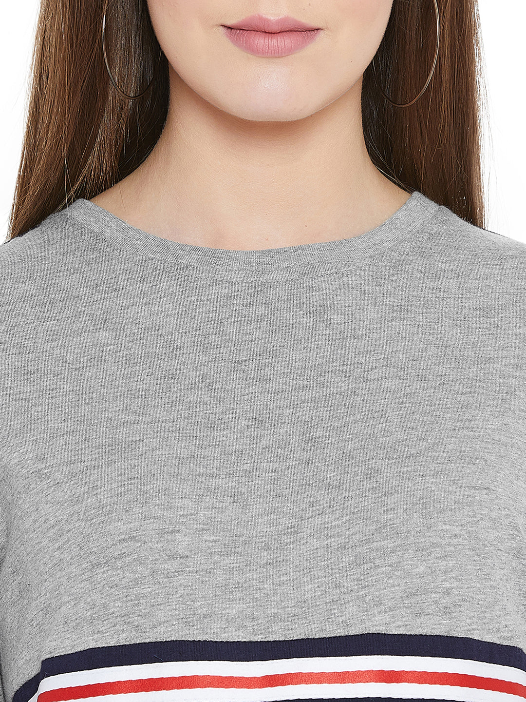 Grey Melange/Dark Navy Full Sleeves Color Block Taping Full Sleeves T-Shirt