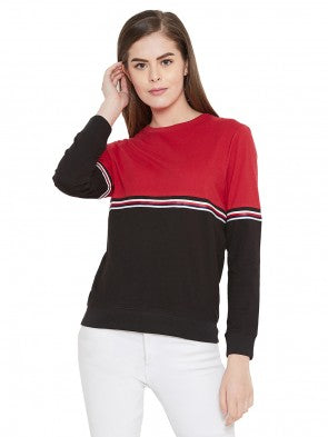 Red/Black Full Sleeves Color Block Taping Full Sleeves T-Shirt