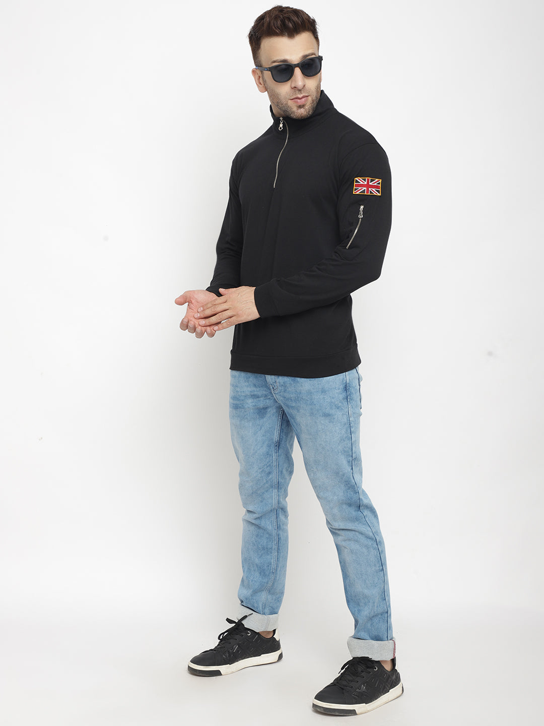 Regular "American Flag" Black  Zip T-Shirt