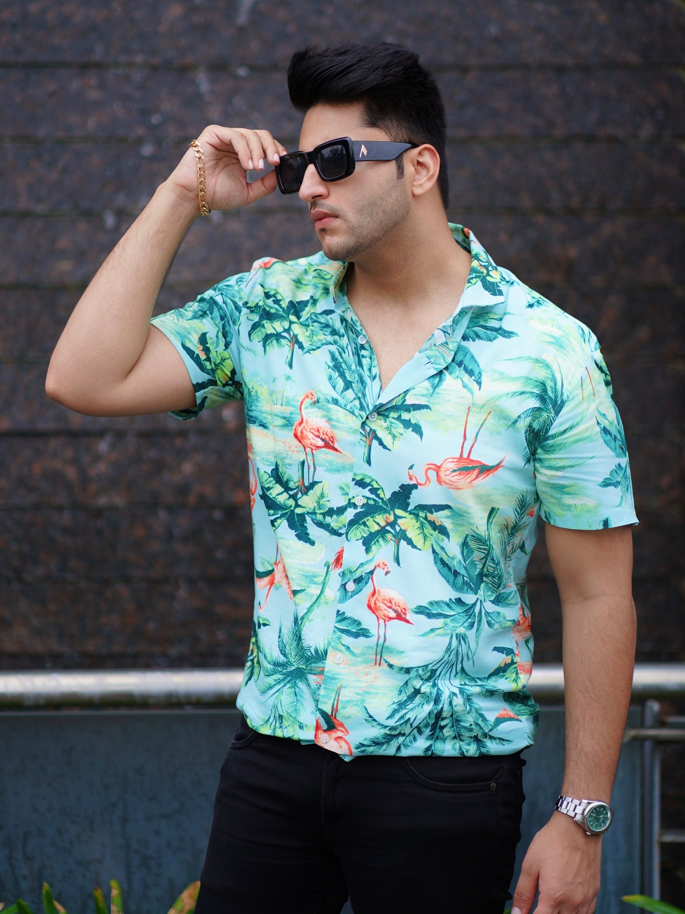 Green Hawaiian Printed Half Sleeve Rayon Shirt