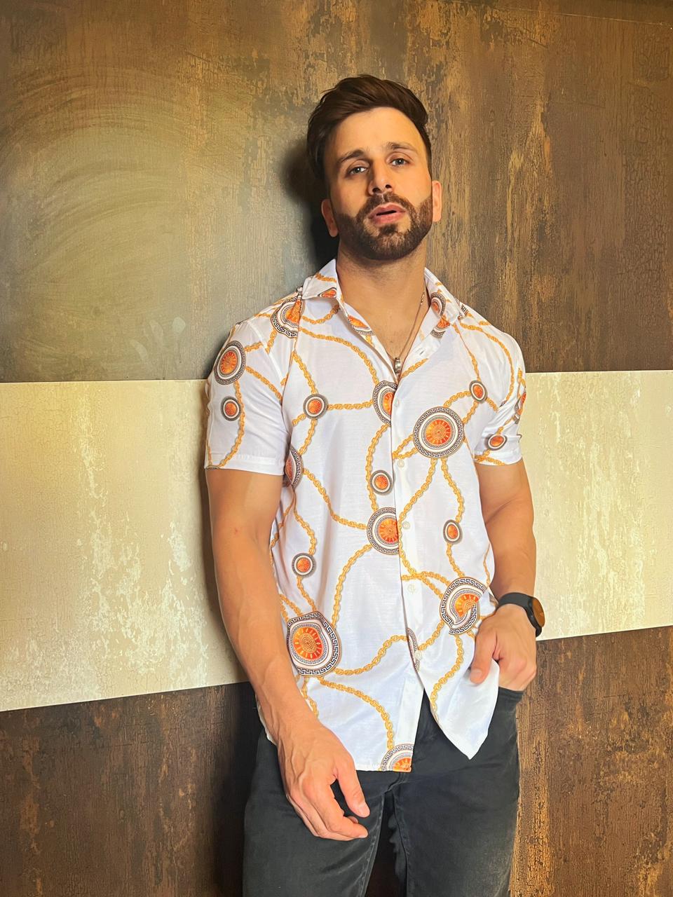 Classic White Solar Printed Half Sleeves Shirt