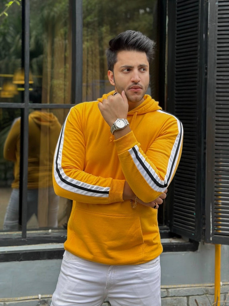 Yellow/Black Full Sleeves Hooded Sweatshirt with Kangaroo Pocket