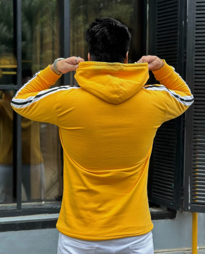 Yellow/Black Full Sleeves Hooded Sweatshirt with Kangaroo Pocket