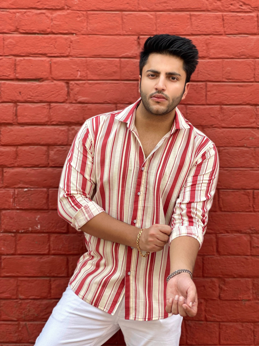 Full Sleeve Cream Red Striped  Shirt