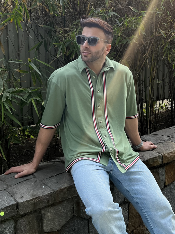 Moss Green Oversized Tapered Knitted Shirt