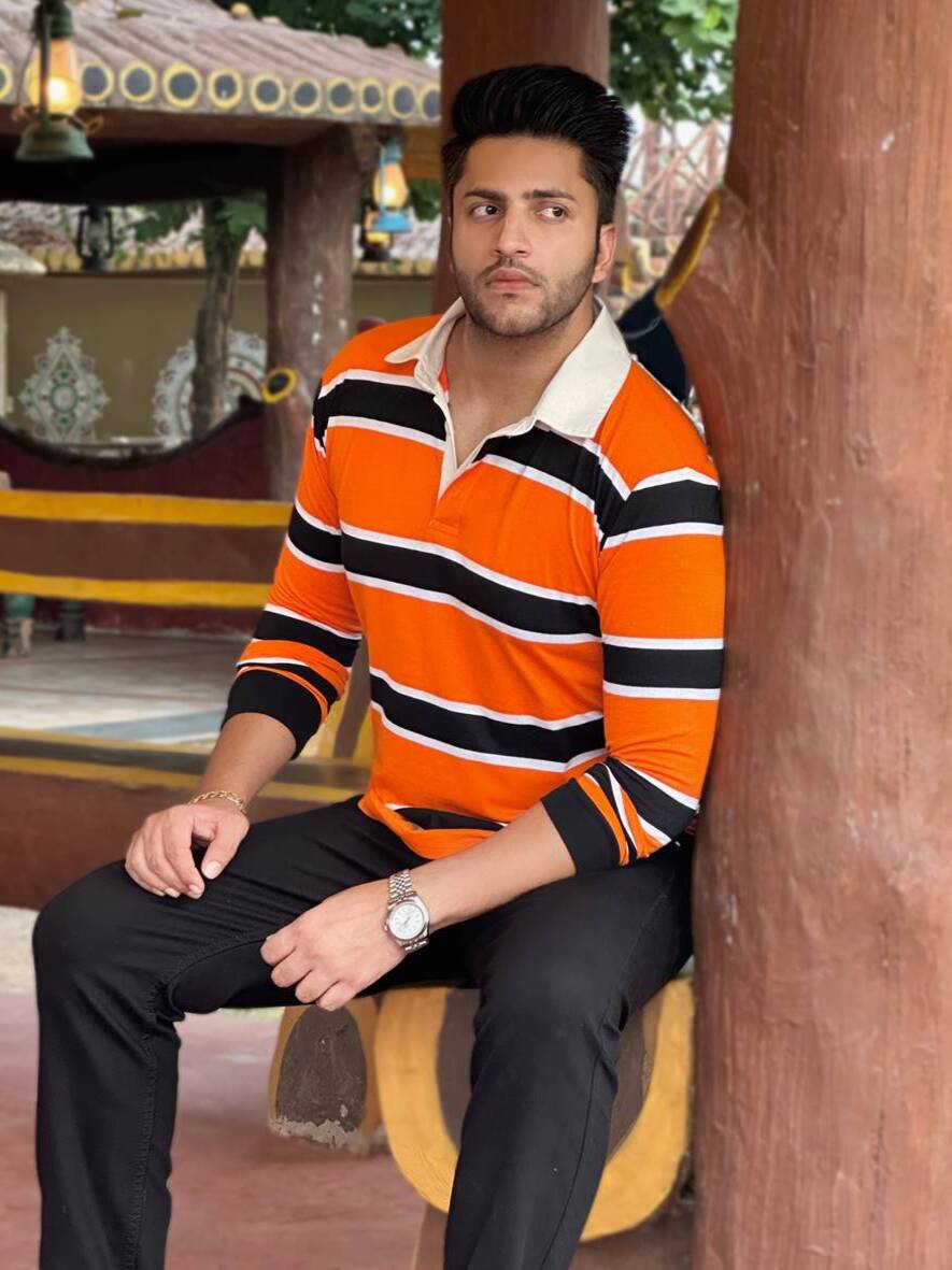 Full Sleeve Black White Orange  Polo T-Shirt