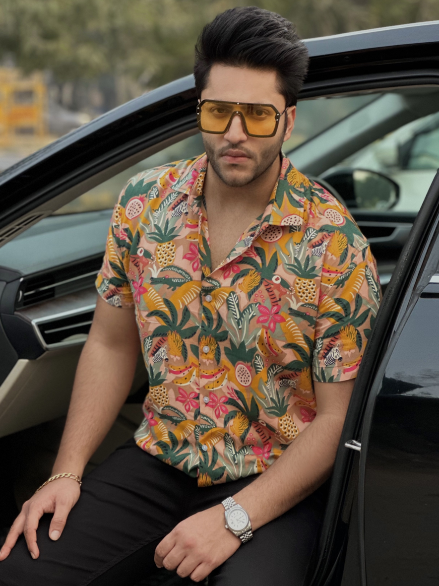 Peach Mustard Floral Swag Rayon Shirt