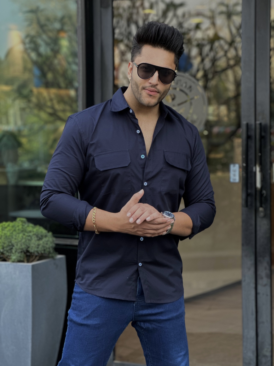Navy Double Pocket Shirt