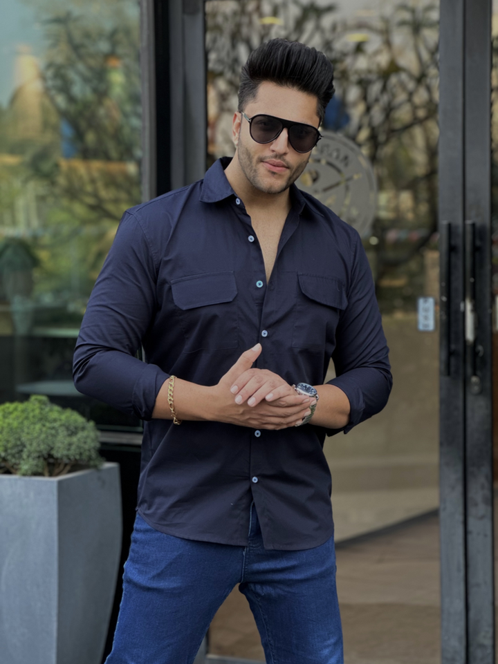 Navy Double Pocket Shirt