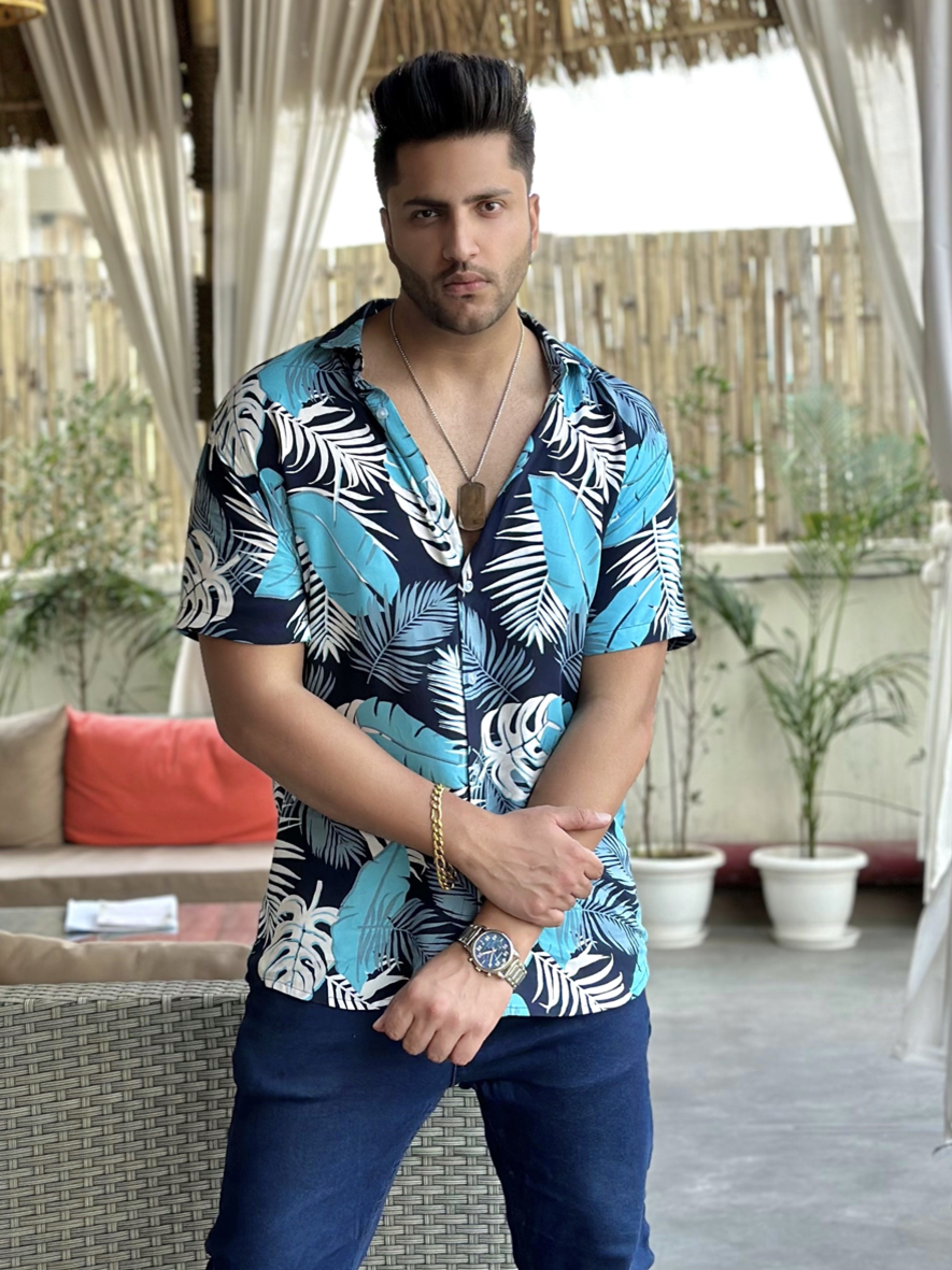 Blue White Floral Rayon Shirt