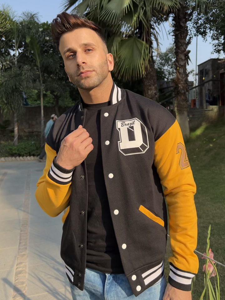 Varsity Black Yellow Typography Jacket