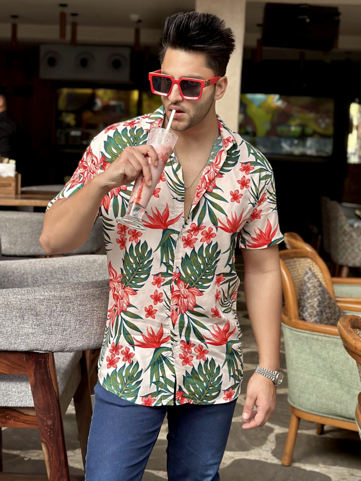 Pink Floral Rayon Printed Shirt