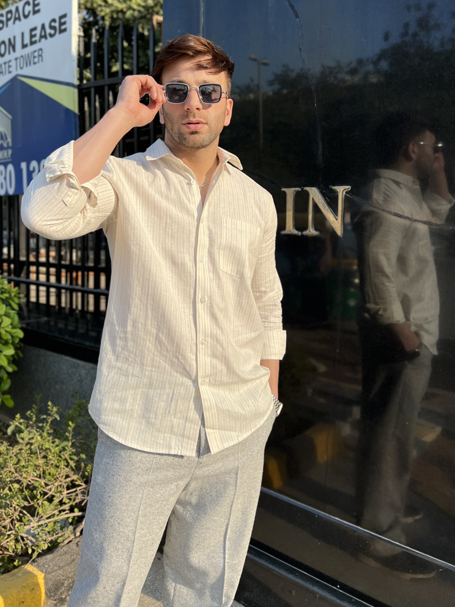 Cream Pocket Linen Shirt