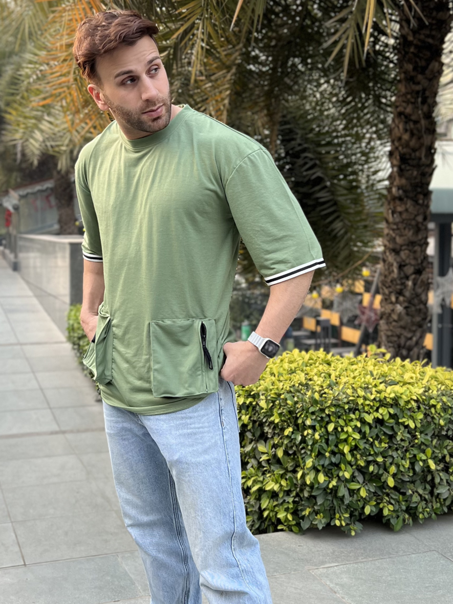 Moss Green Oversized Pocket T-Shirt