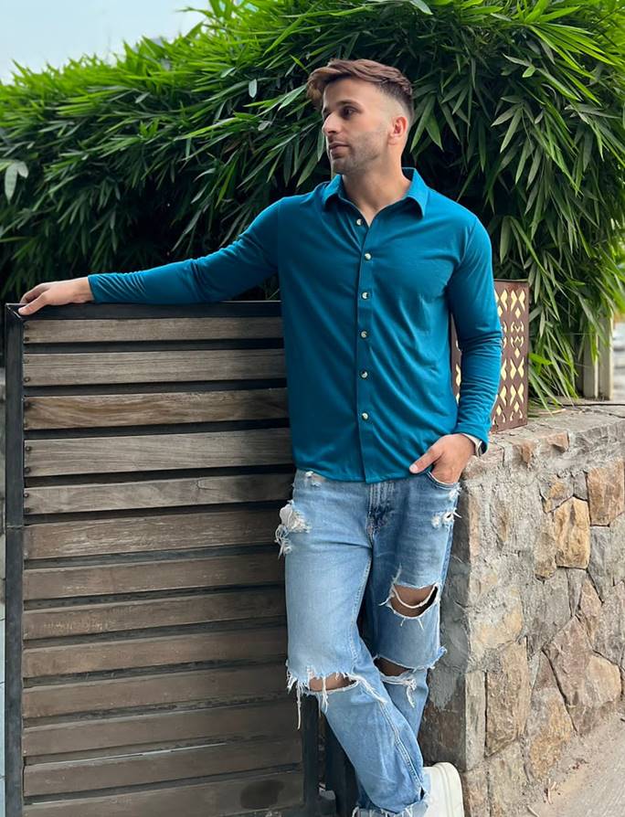 Full Sleeve Turquoise Blue Solid Rayon Shirt