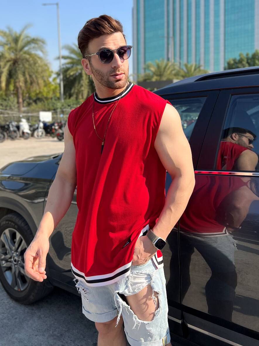 Red Oversized Tapered Vest