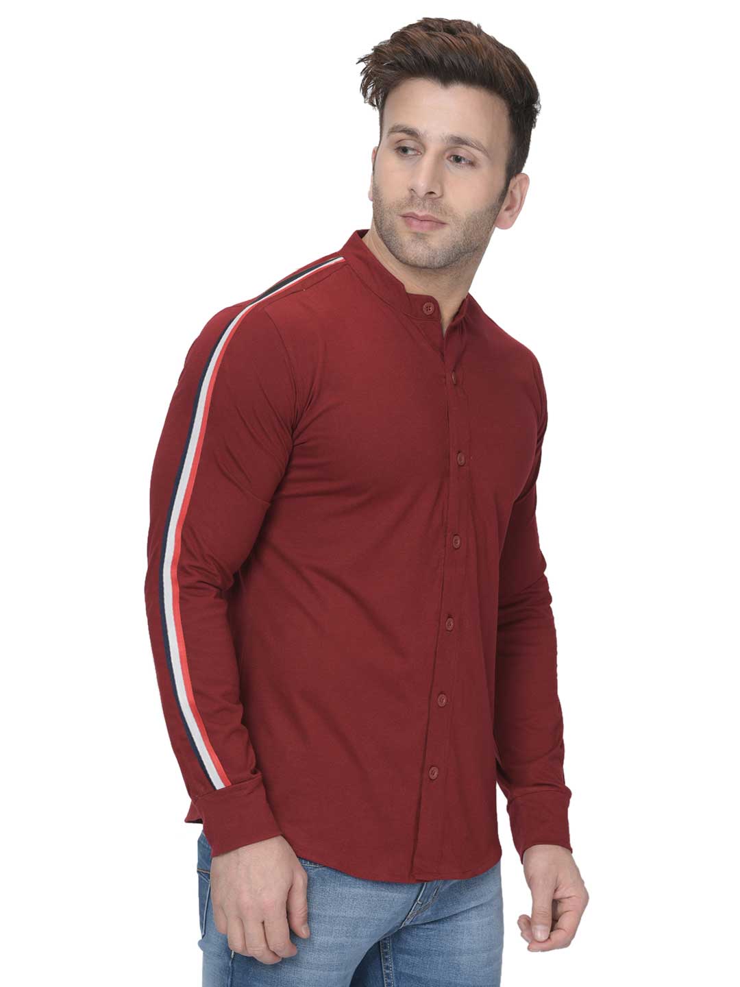 Maroon Full Sleeves Casual Taping Shirt