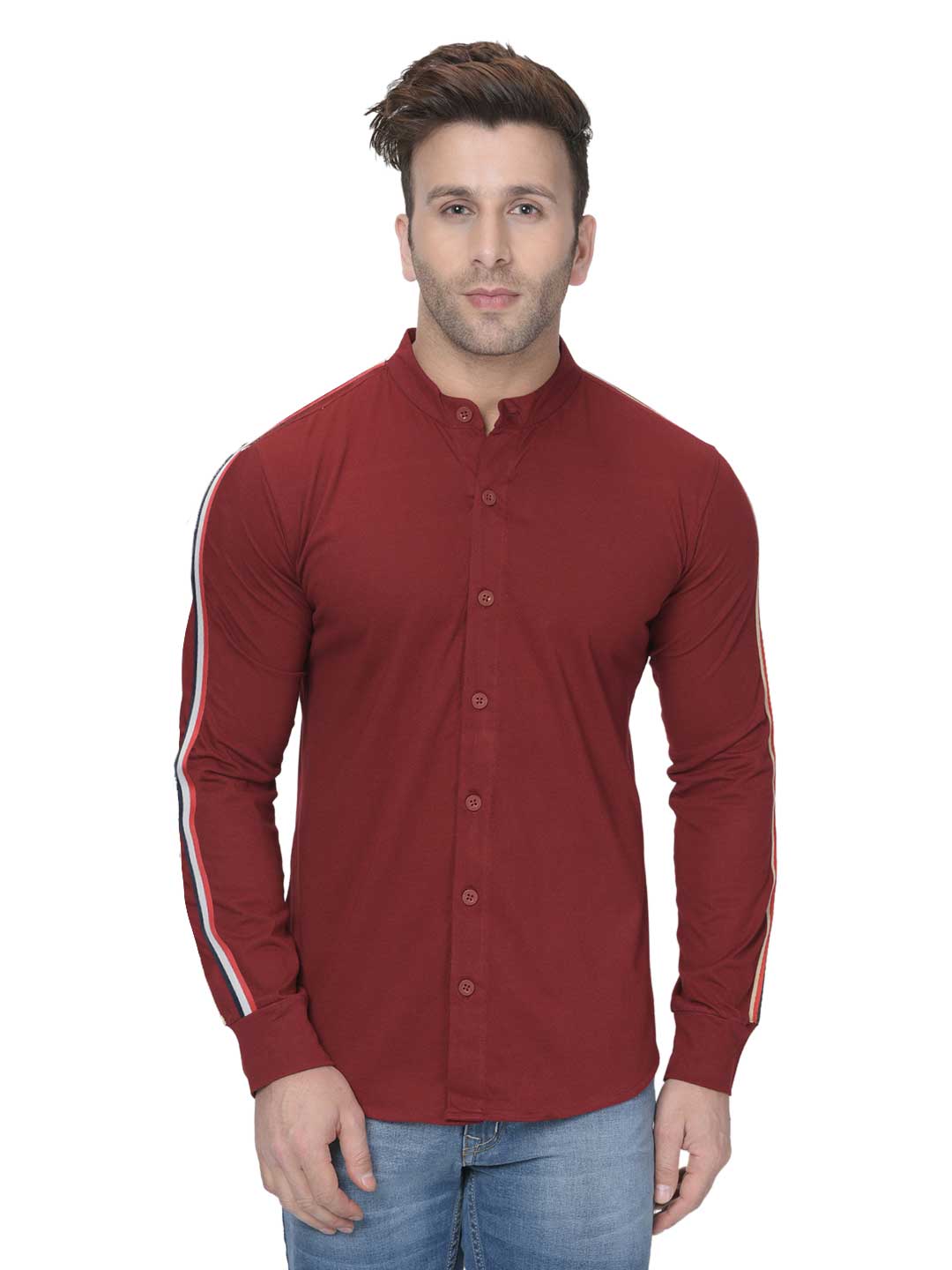 Maroon Full Sleeves Casual Taping Shirt