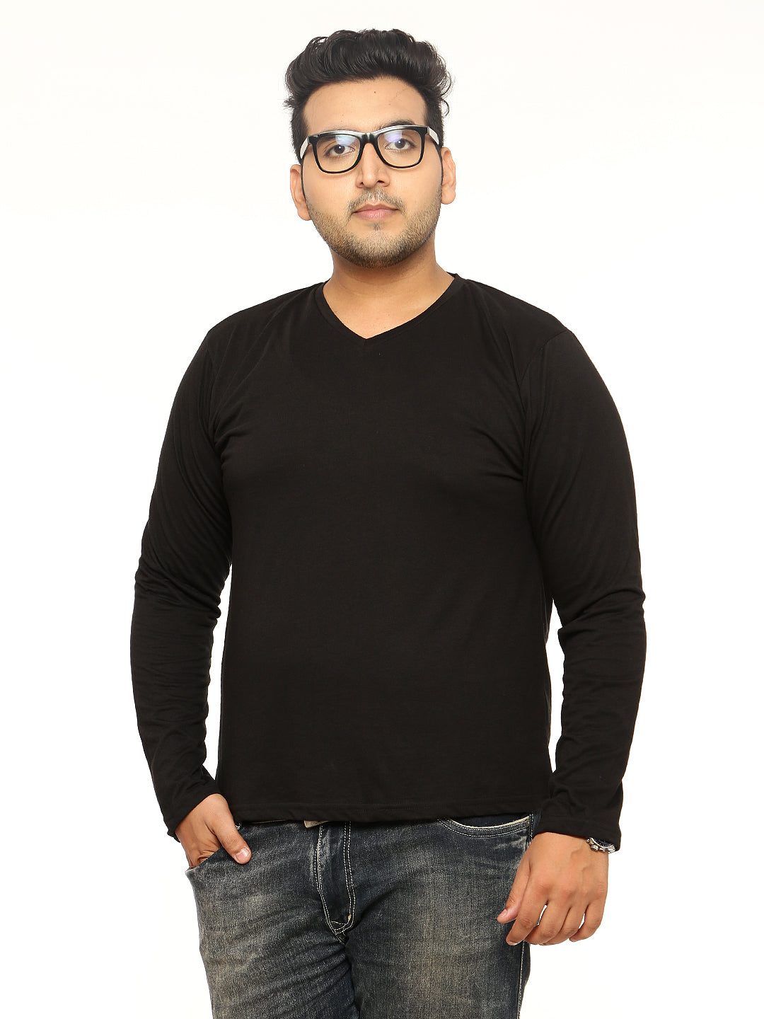 Black Plus Size V Neck T-Shirt