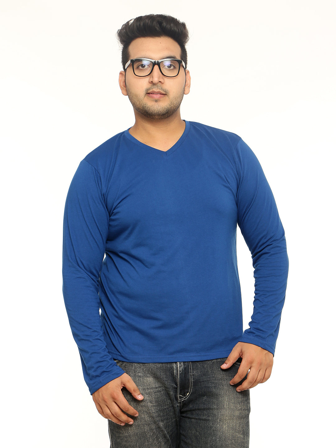 Blue Plus Size V Neck T-Shirt