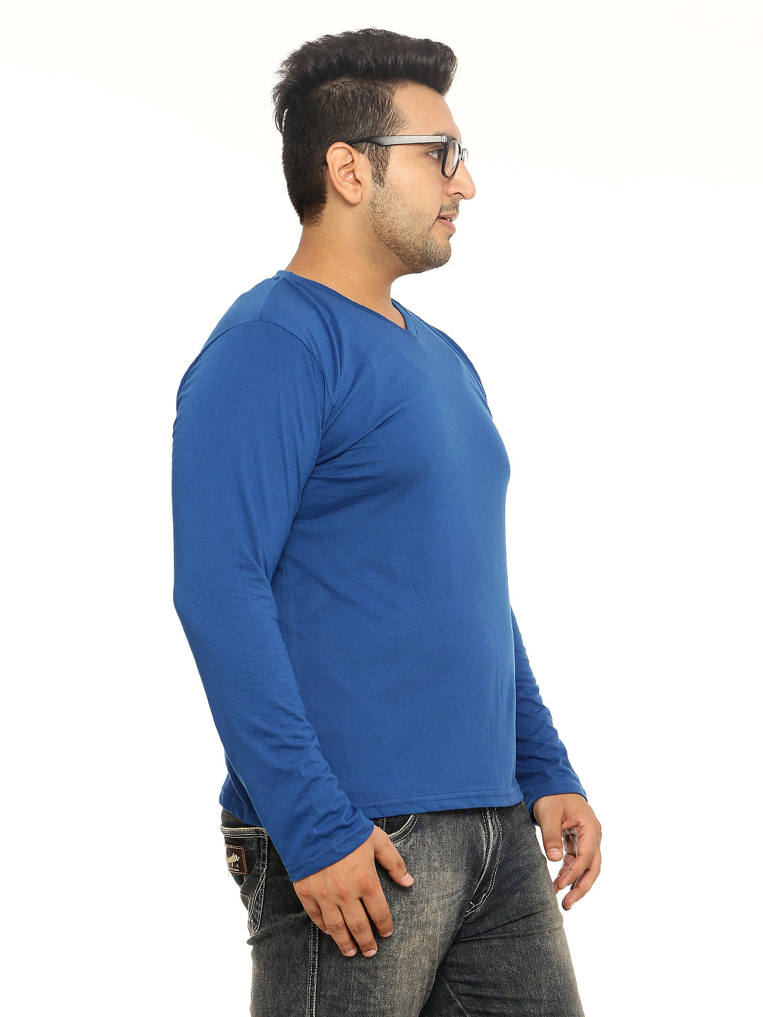 Blue Plus Size V Neck T-Shirt