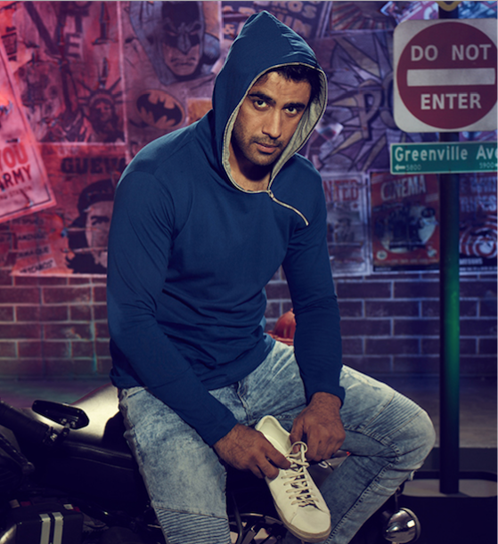 Indigo/Grey Melange  Hooded T-Shirt